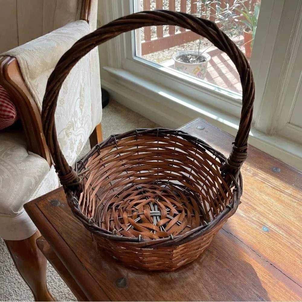 Medium Sized Brown Woven Basket with Handle